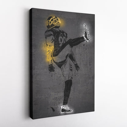 T. J. Watt Neon Canvas Art | Modern Wall Decor for Steelers Fans