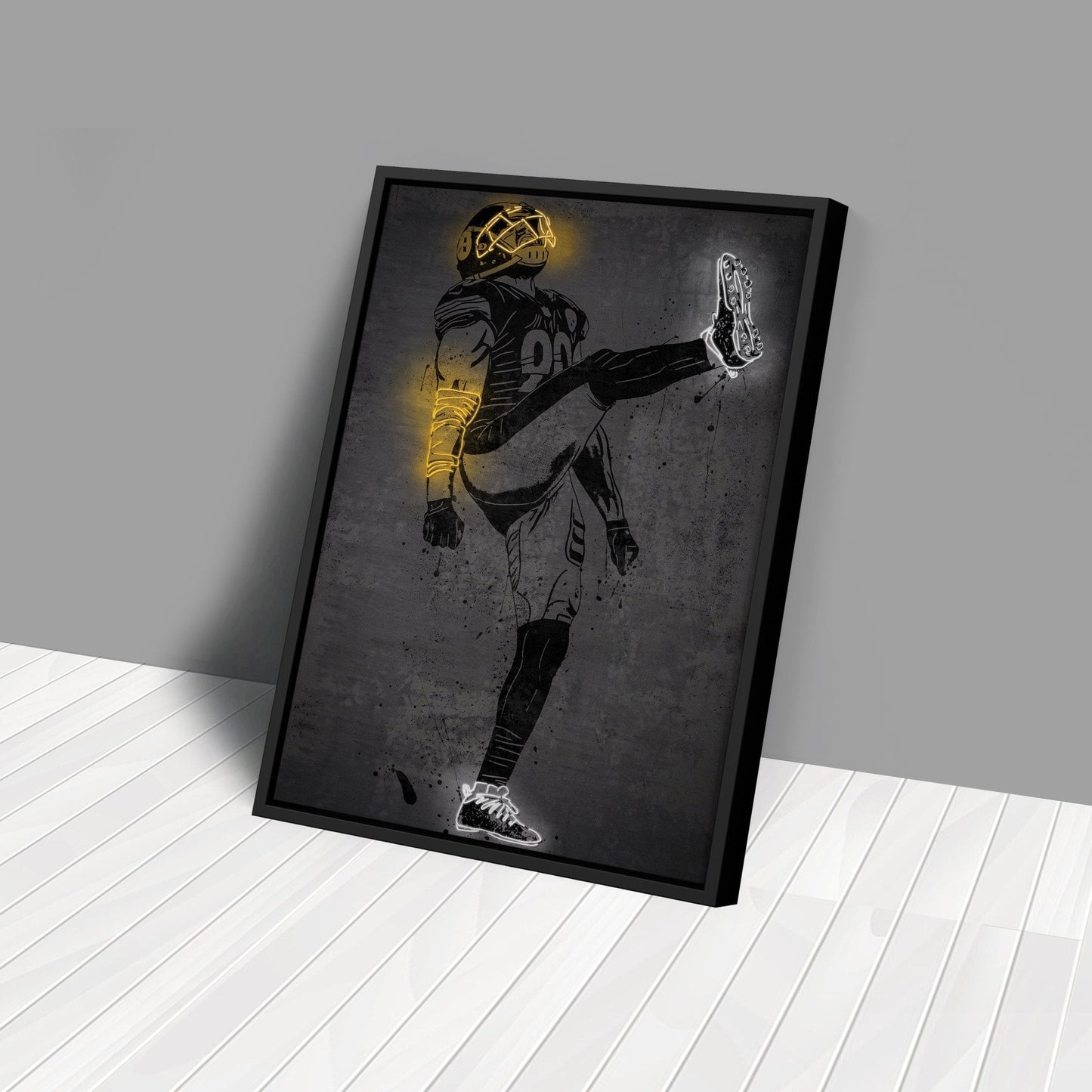 T. J. Watt Neon Canvas Art | Modern Wall Decor for Steelers Fans