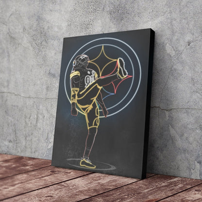 T. J. Watt Neon Canvas Art | Steelers Wall Decor