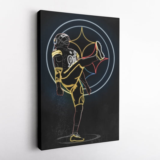 T. J. Watt Neon Canvas Art | Steelers Wall Decor