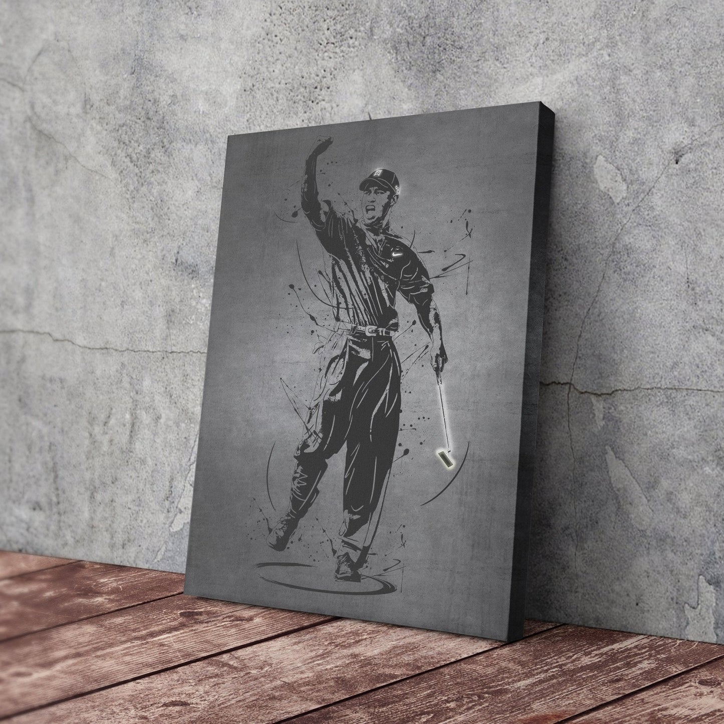 Tiger Woods Neon Canvas Art | Modern Wall Decor for Golf Fans
