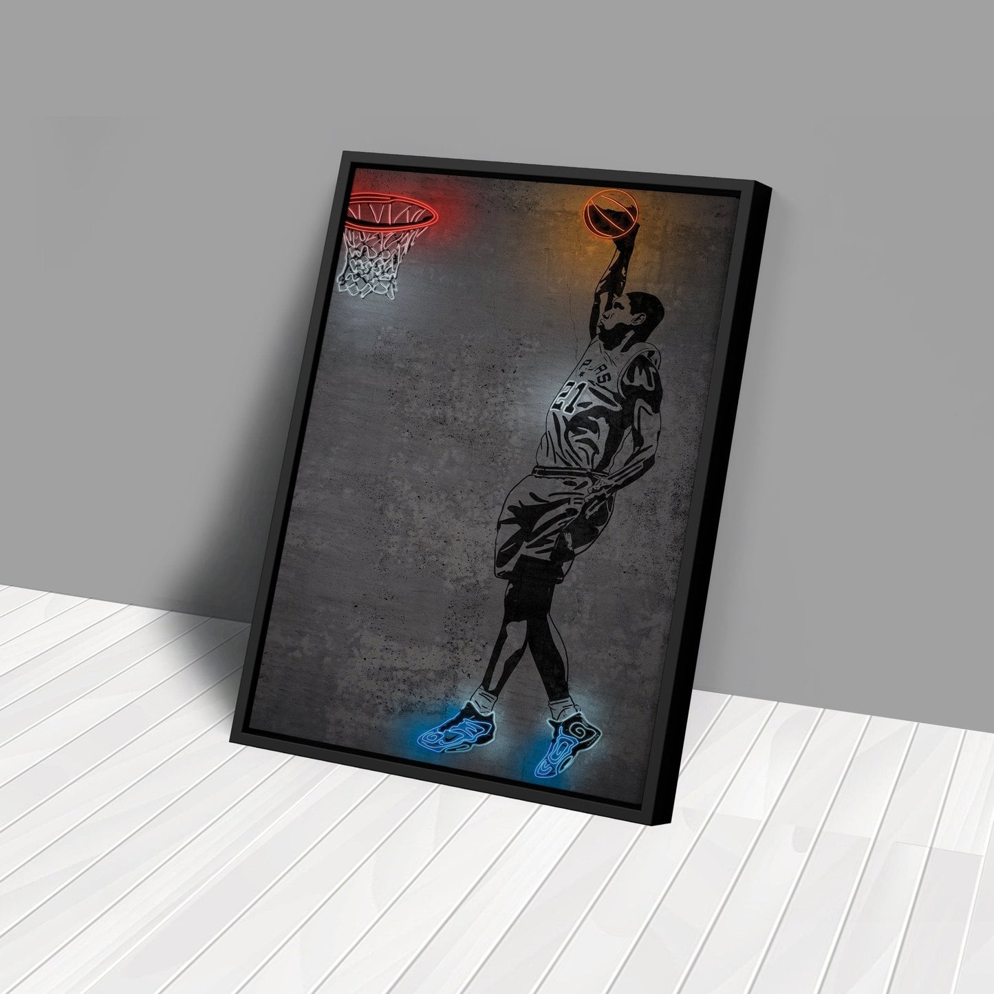 Tim Duncan Neon Canvas Art | Modern Wall Decor for Spurs Fans
