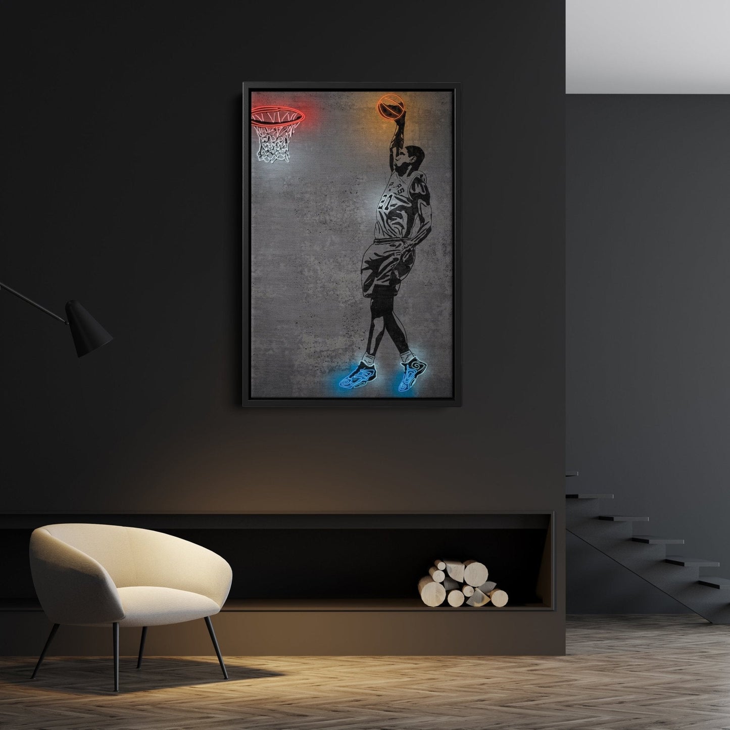 Tim Duncan Neon Canvas Art | Modern Wall Decor for Spurs Fans