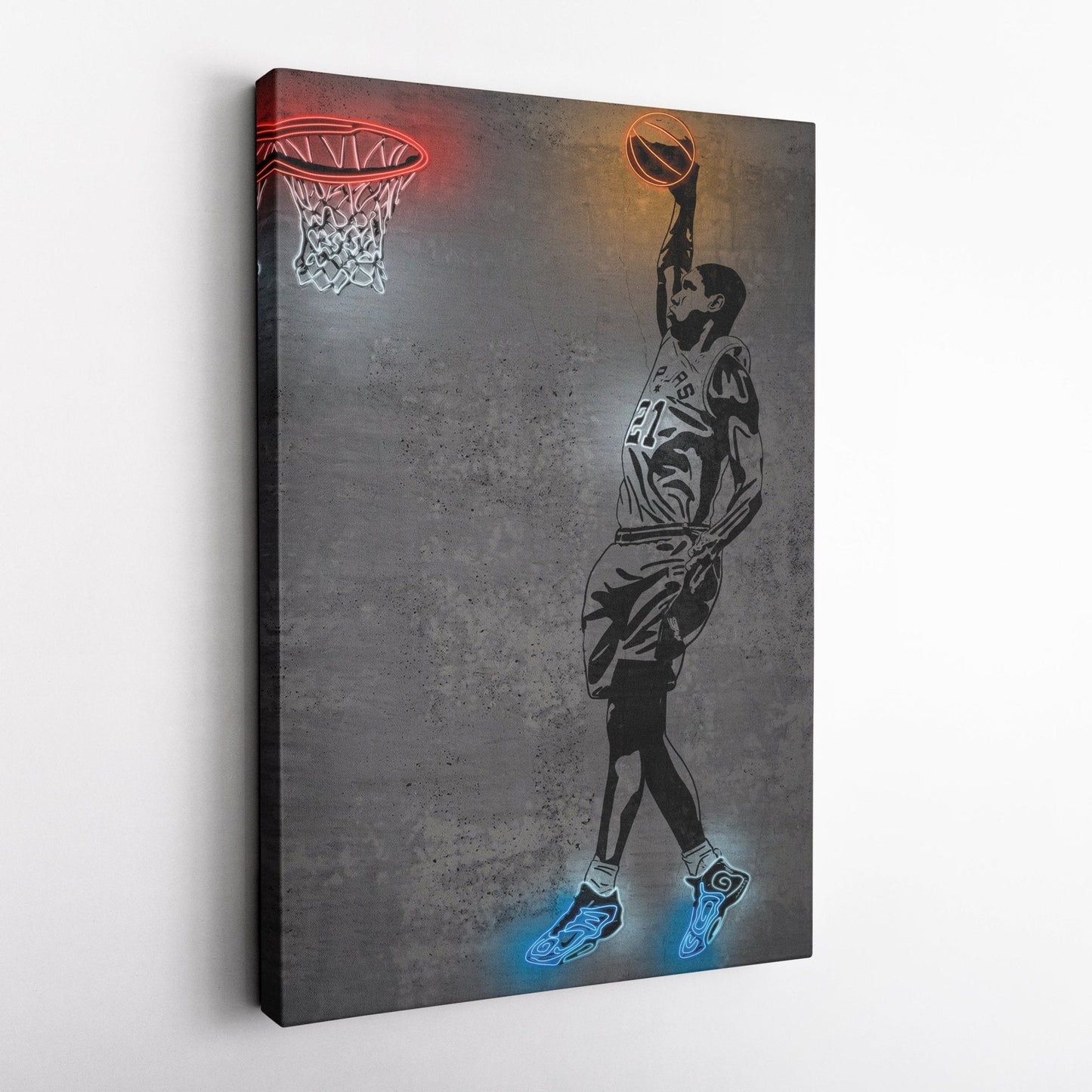Tim Duncan Neon Canvas Art | Modern Wall Decor for Spurs Fans