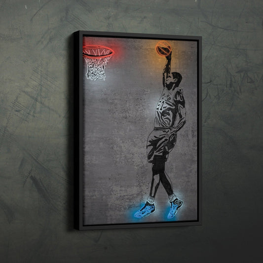 Tim Duncan Neon Canvas Art | Modern Wall Decor for Spurs Fans