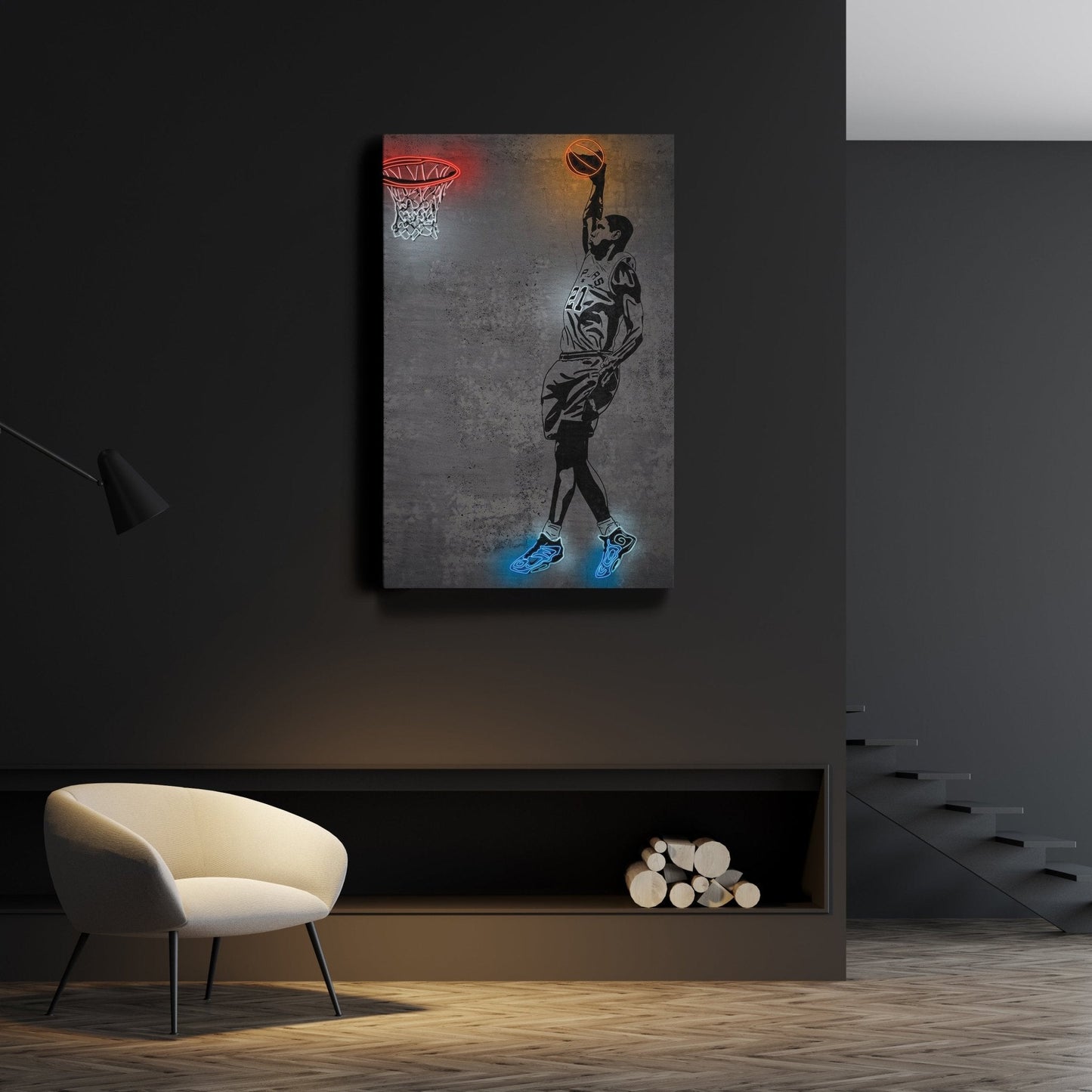 Tim Duncan Neon Canvas Art | Modern Wall Decor for Spurs Fans