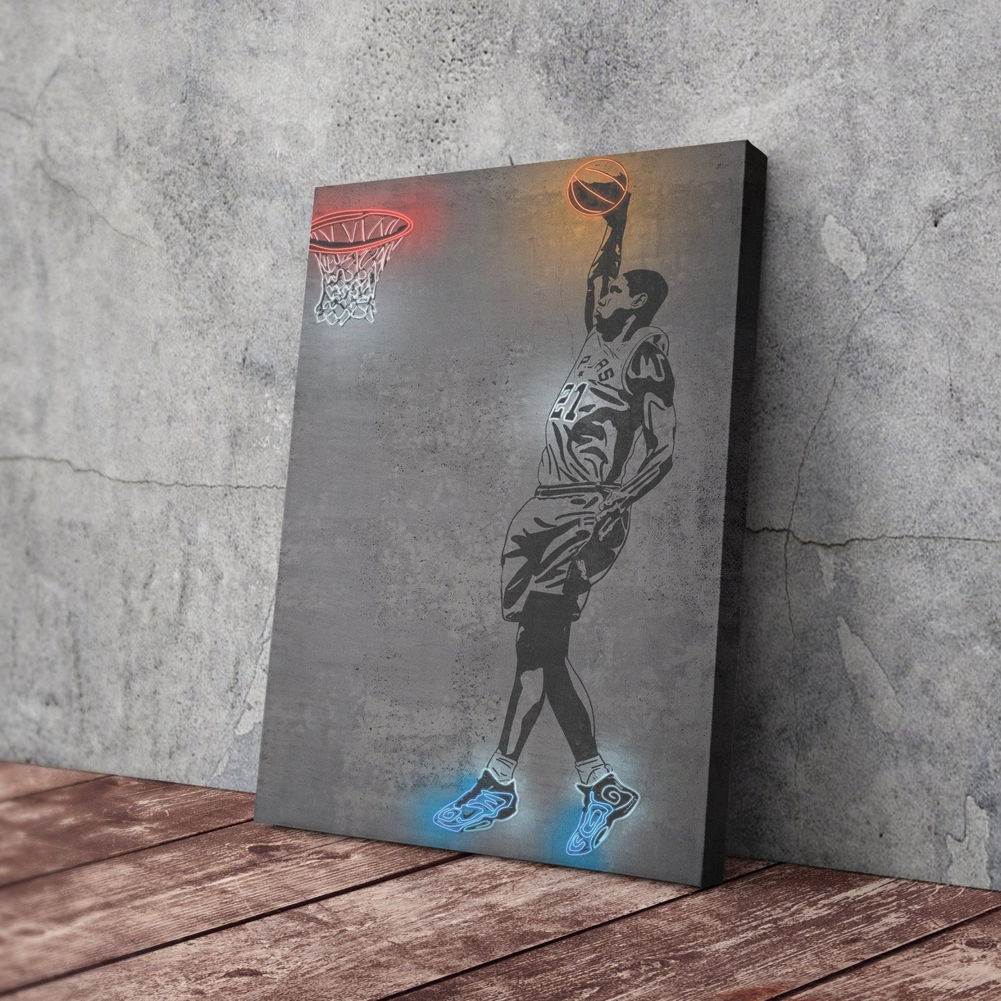 Tim Duncan Neon Canvas Art | Modern Wall Decor for Spurs Fans