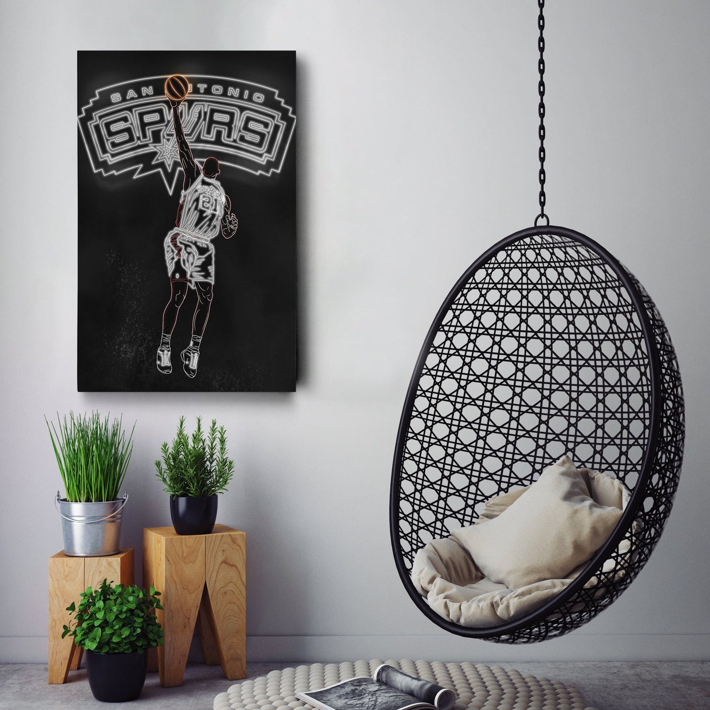 Tim Duncan Neon Canvas Art | Spurs Wall Decor
