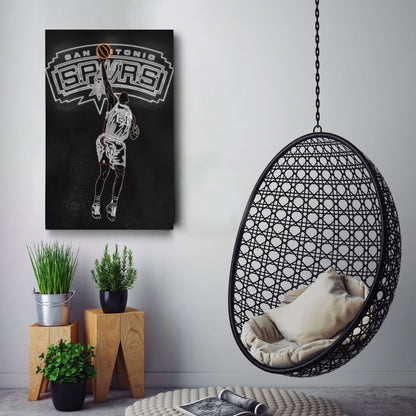Tim Duncan Neon Canvas Art | Spurs Wall Decor