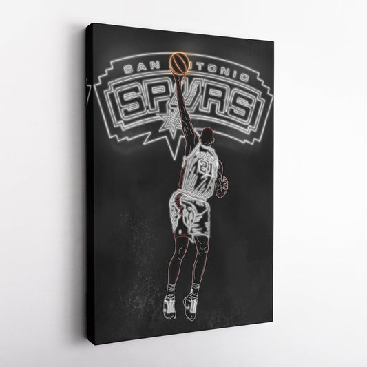 Tim Duncan Neon Canvas Art | Spurs Wall Decor