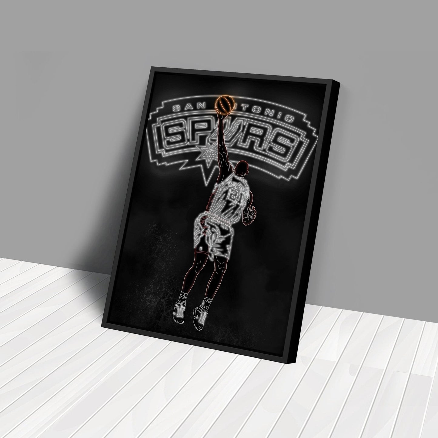 Tim Duncan Neon Canvas Art | Spurs Wall Decor