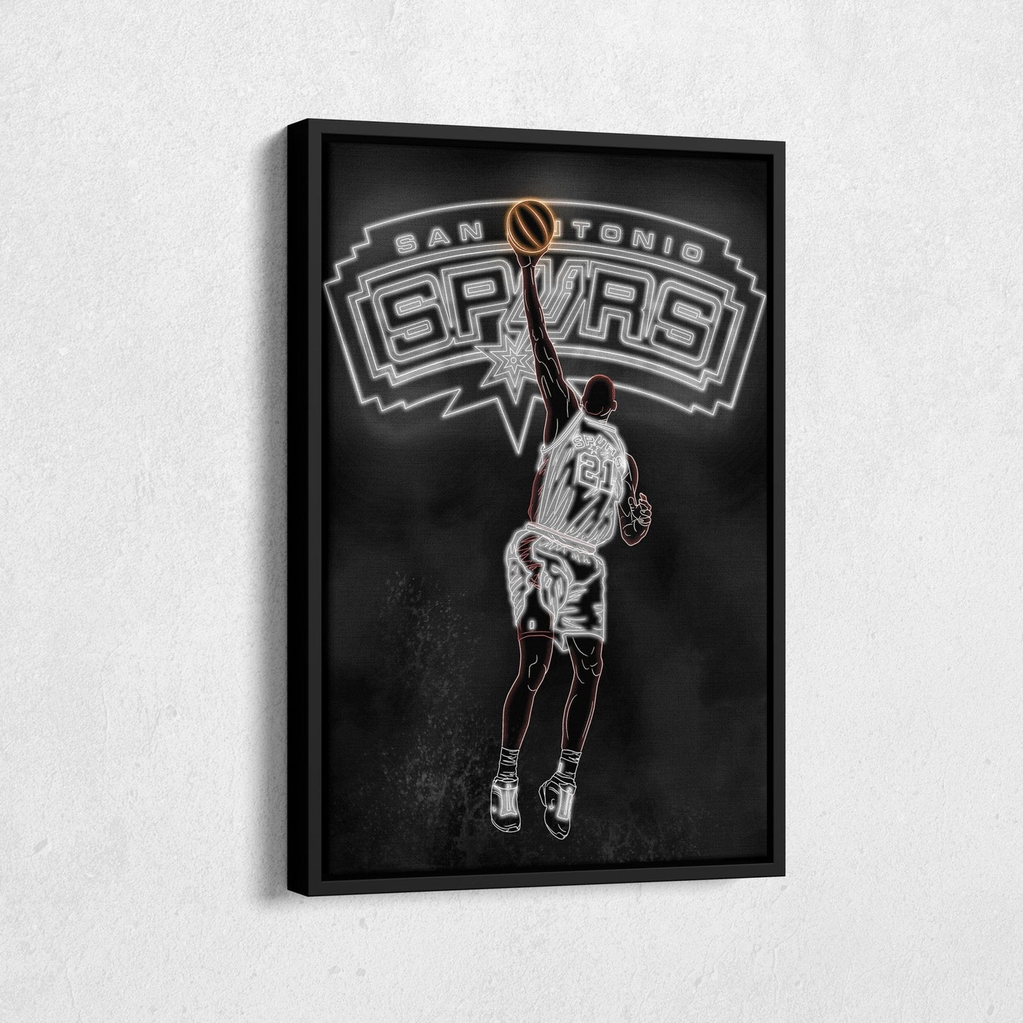 Tim Duncan Neon Canvas Art | Spurs Wall Decor