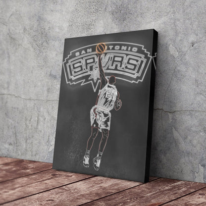 Tim Duncan Neon Canvas Art | Spurs Wall Decor