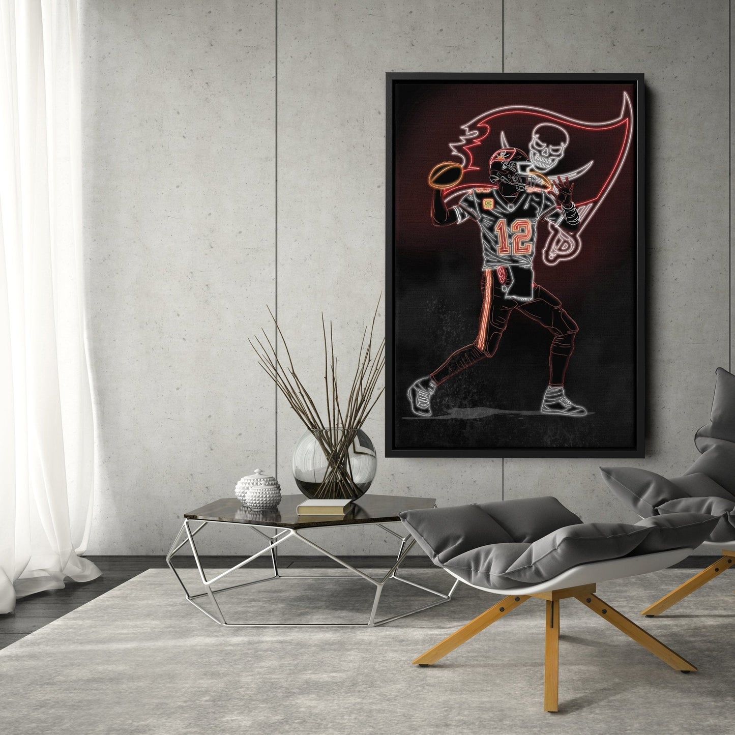 Tom Brady Neon Canvas Art | Buccaneers Wall Decor