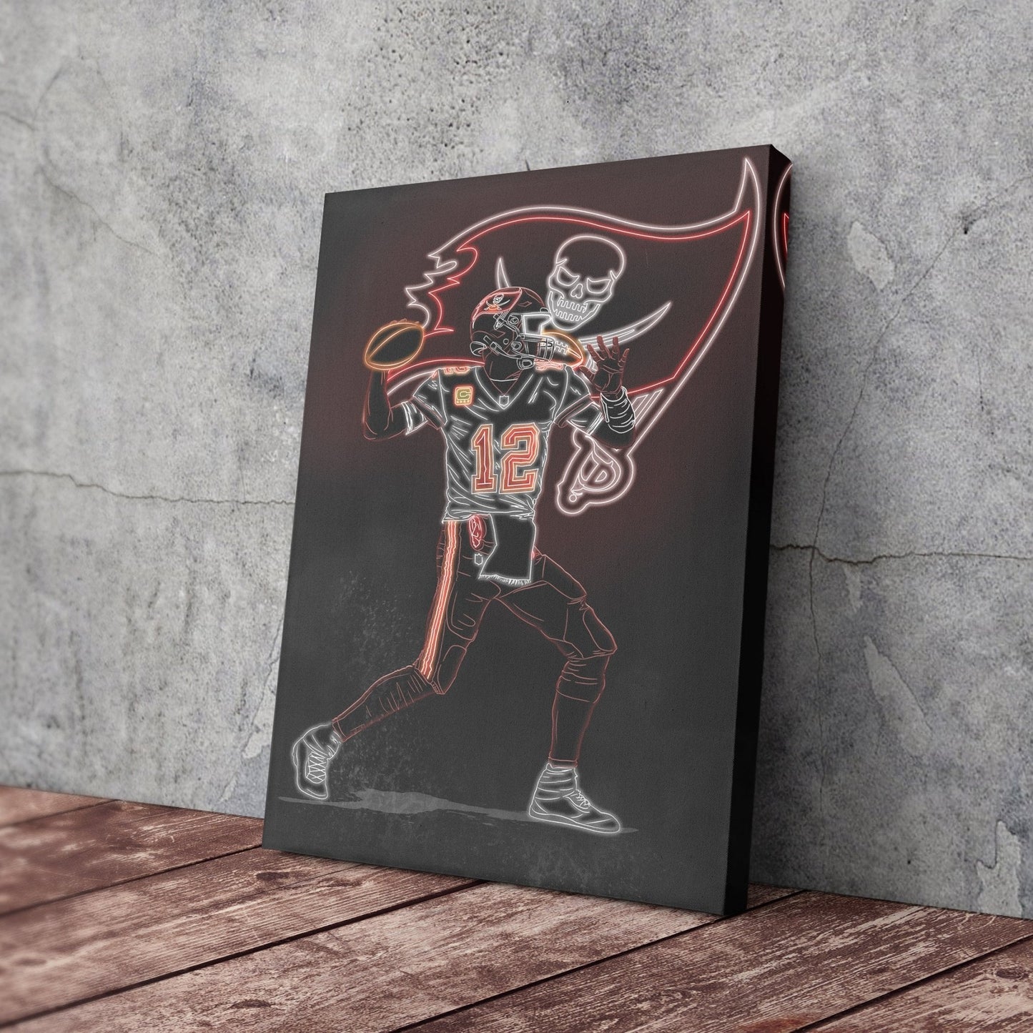 Tom Brady Neon Canvas Art | Buccaneers Wall Decor