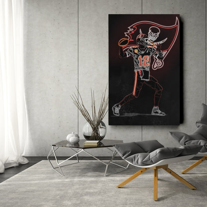 Tom Brady Neon Canvas Art | Buccaneers Wall Decor