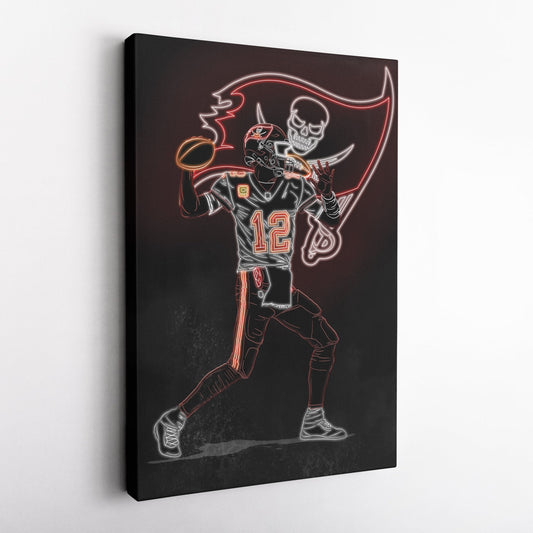 Tom Brady Neon Canvas Art | Buccaneers Wall Decor