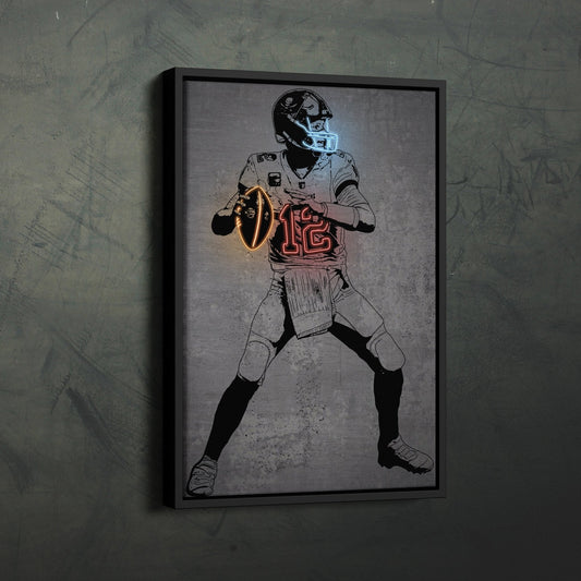 Tom Brady Neon Canvas Art | Modern Wall Decor for Buccaneers Fans