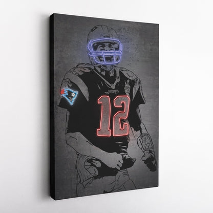 Tom Brady Neon Canvas Art | Modern Wall Decor for Patriots Fans