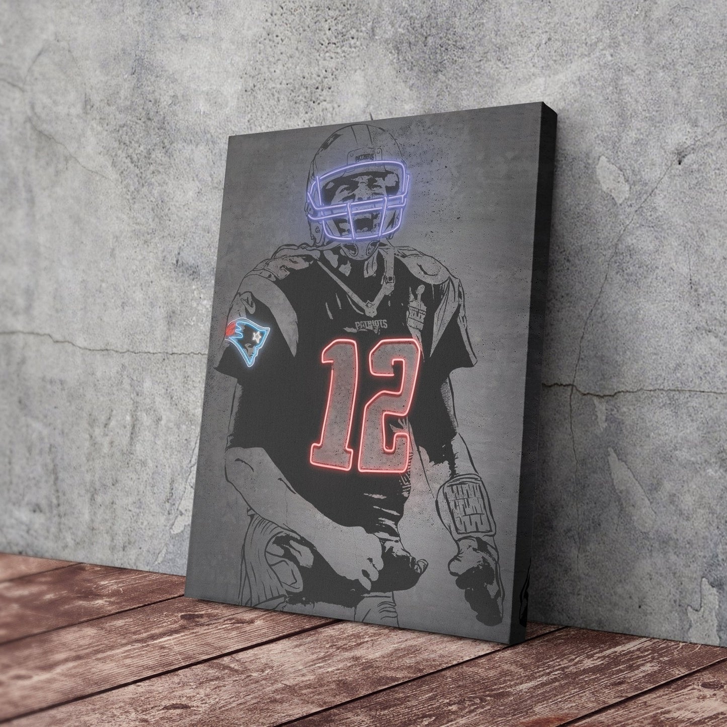 Tom Brady Neon Canvas Art | Modern Wall Decor for Patriots Fans