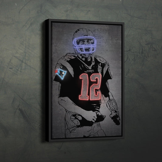 Tom Brady Neon Canvas Art | Modern Wall Decor for Patriots Fans