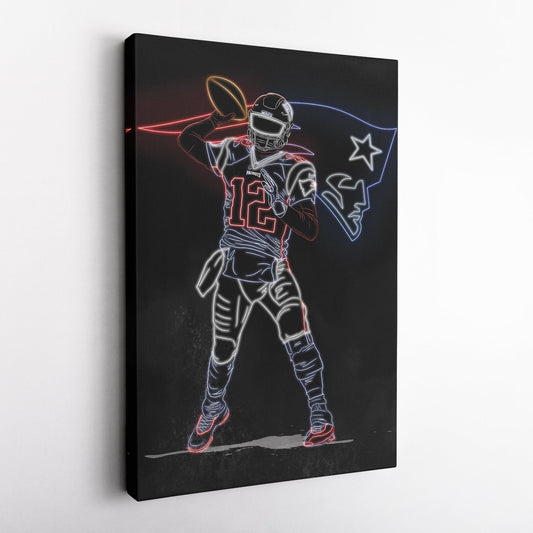 Tom Brady Neon Canvas Art | Patriots Wall Decor