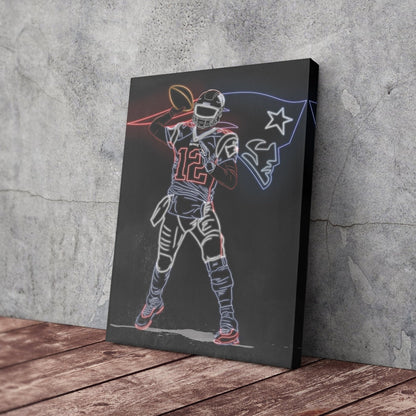 Tom Brady Neon Canvas Art | Patriots Wall Decor