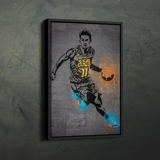 Trae Young Neon Canvas Art | Modern Wall Decor for Hawks Fans