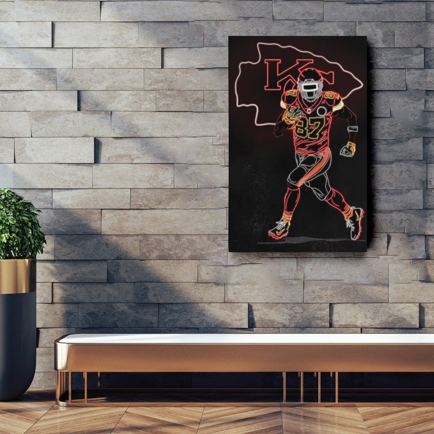 Travis Kelce Neon Canvas Art | Chiefs Wall Decor