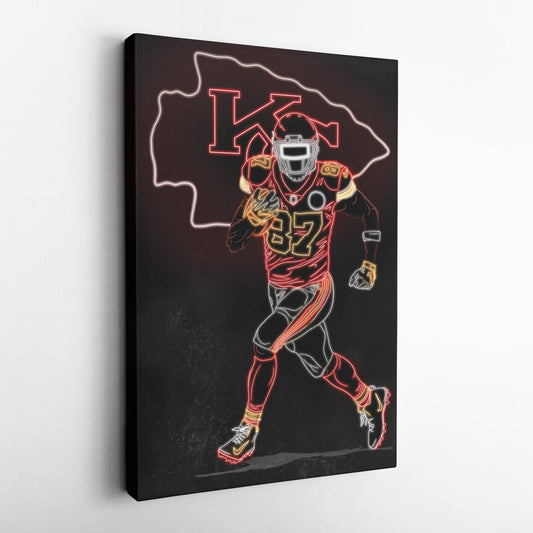 Travis Kelce Neon Canvas Art | Chiefs Wall Decor
