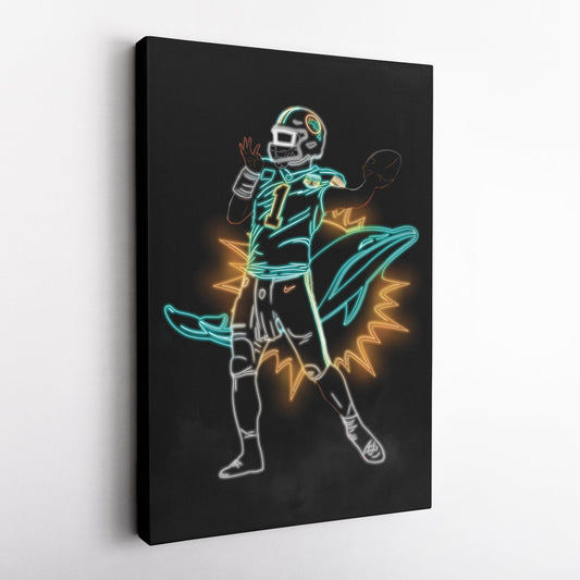 Tua Tagovailoa Neon Canvas Art | Dolphins Wall Decor
