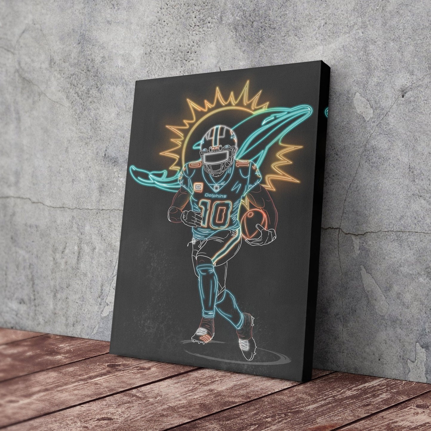 Tyreek Hill Neon Canvas Art | Dolphins Wall Decor
