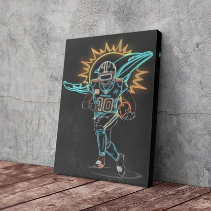 Tyreek Hill Neon Canvas Art | Dolphins Wall Decor