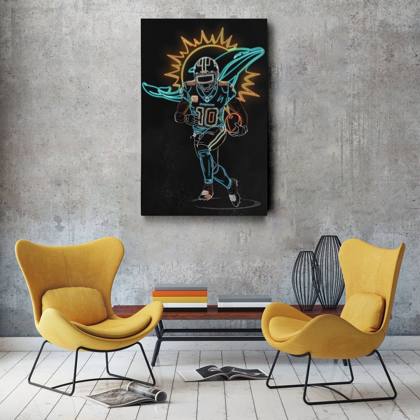 Tyreek Hill Neon Canvas Art | Dolphins Wall Decor