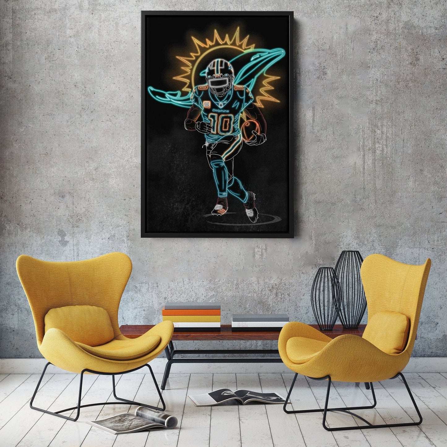 Tyreek Hill Neon Canvas Art | Dolphins Wall Decor