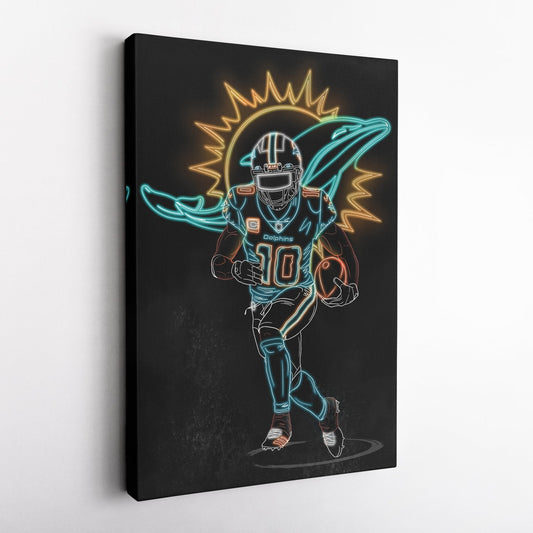 Tyreek Hill Neon Canvas Art | Dolphins Wall Decor
