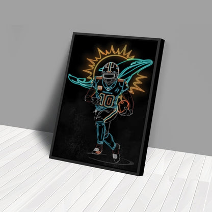 Tyreek Hill Neon Canvas Art | Dolphins Wall Decor