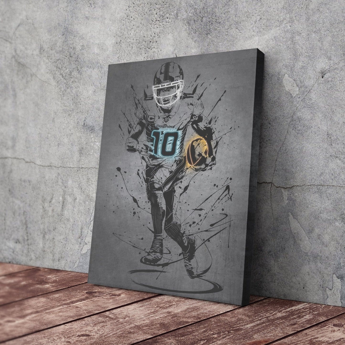 Tyreek Hill Neon Canvas Art | Modern Wall Decor for Dolphins Fans