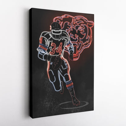 Walter Payton Neon Canvas Art | Bears Wall Decor