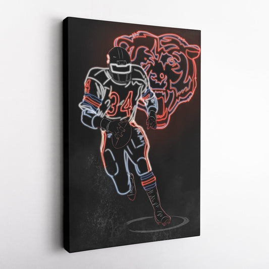 Walter Payton Neon Canvas Art | Bears Wall Decor