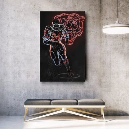Walter Payton Neon Canvas Art | Bears Wall Decor