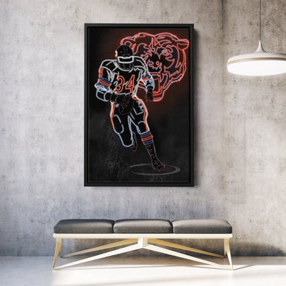 Walter Payton Neon Canvas Art | Bears Wall Decor