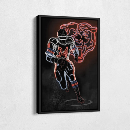 Walter Payton Neon Canvas Art | Bears Wall Decor
