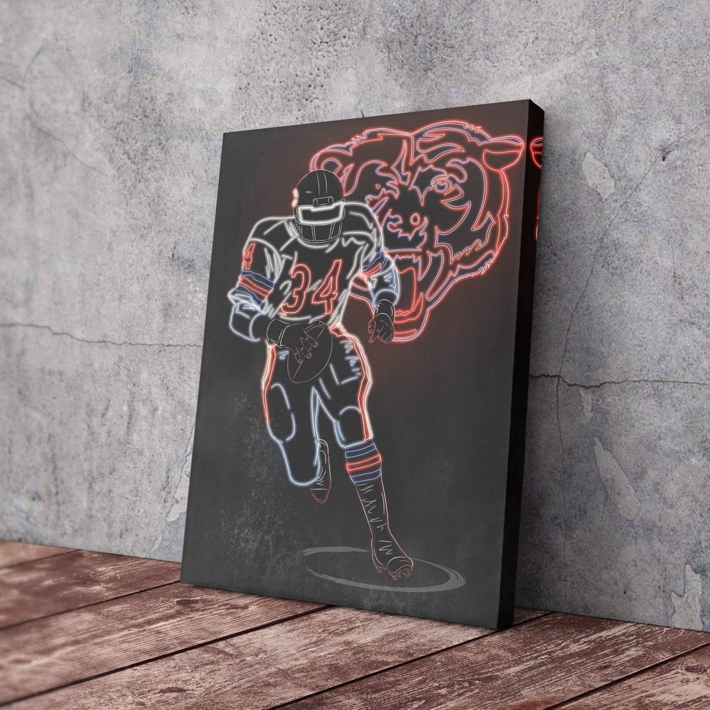 Walter Payton Neon Canvas Art | Bears Wall Decor