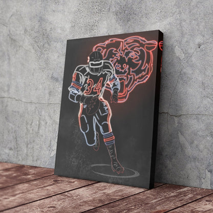 Walter Payton Neon Canvas Art | Bears Wall Decor